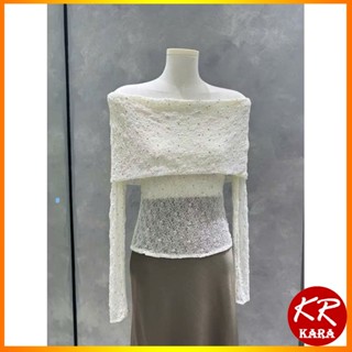 (QC loại 1) Áo Trễ Vai Dài Tay Thun Ren Đính Đá KARA 539