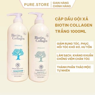  Cặp Dầu Gội Xả Biotin Collagen Trắng 1000ml - Biotin Collagen Trắng Nuôi Dưỡng Tóc Chắc Khỏe-Kèm quà tặng 