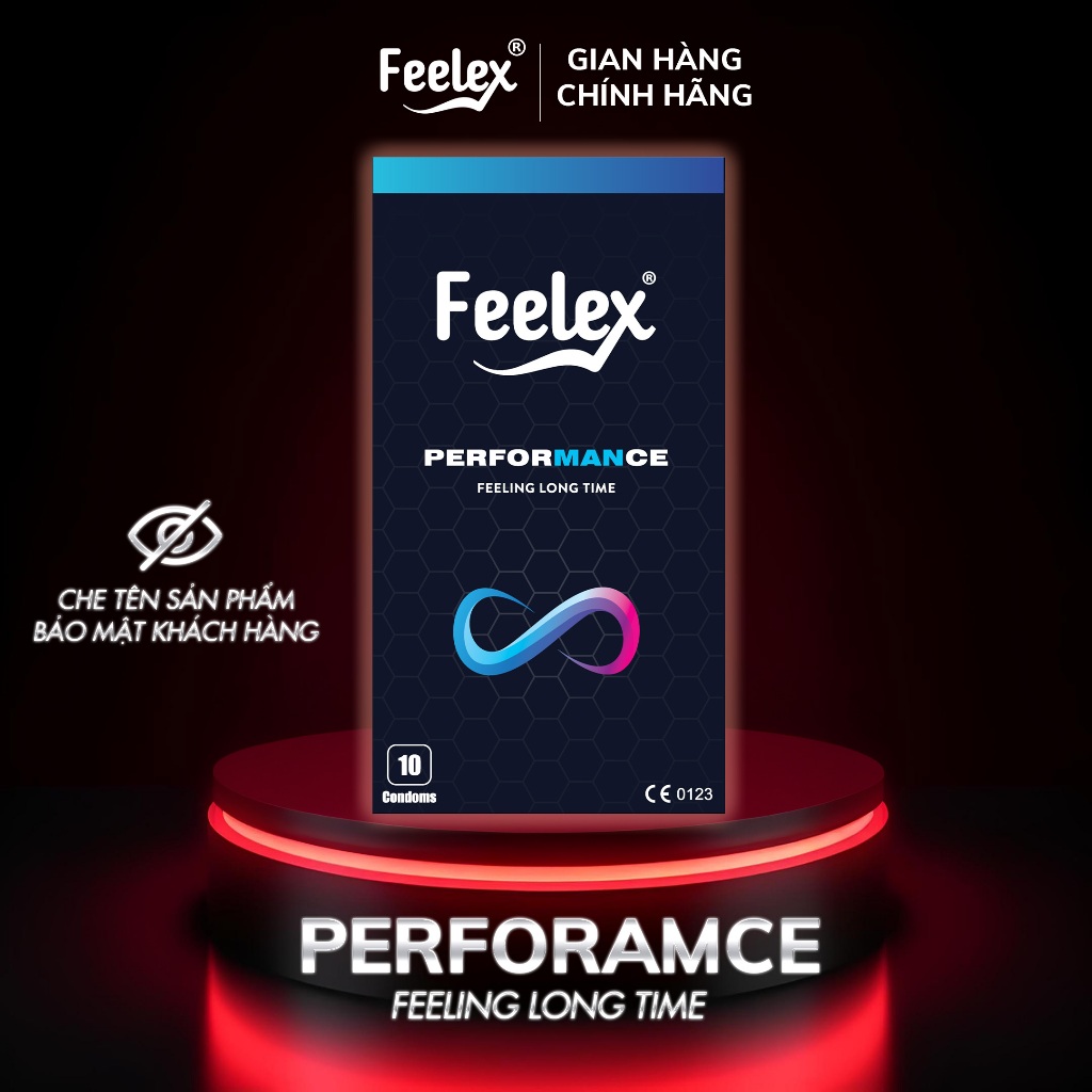Bao cao su Feelex kéo dài thời gian, siêu mỏng, gân gai, nhiều gel bôi trơn - Hộp 10 bcs