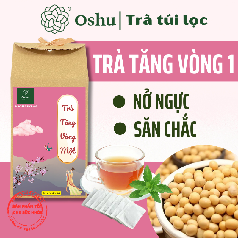Trà tăng vòng 1 sản sinh collagen, tăng nội tiết tố, đẹp da, chống lão hóa - Mầm Đậu Nành, Sâm Tố Nữ Oshu - Hộp 50 lọc