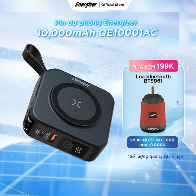 Sạc dự phòng Energizer 10000mAh QM10001AC - tích hợp cáp sạc USB-C, công suất sạc lên tới 20W