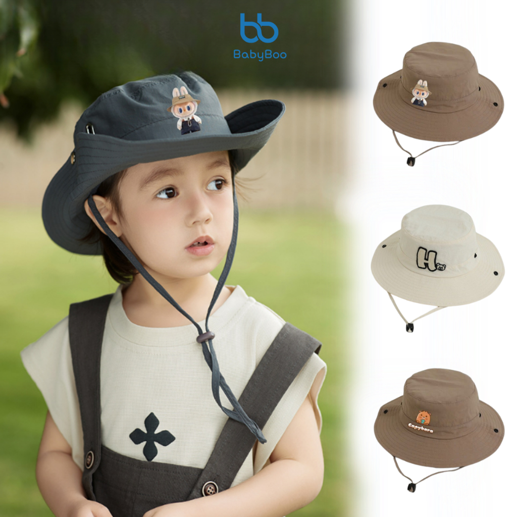 Mũ Bucket Vành Tròn Cho Bé 3-10 Tuổi Mũ Cao Bồi Trẻ Em Cotton Mềm Mịn Nón Vành Tròn Có Dây Quai Nón Có Lớp Lót Thấm Hút