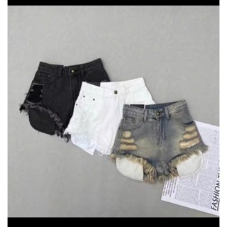 quần đùi jean kaki túi lòi phối rách viền dành cho nữ có big size