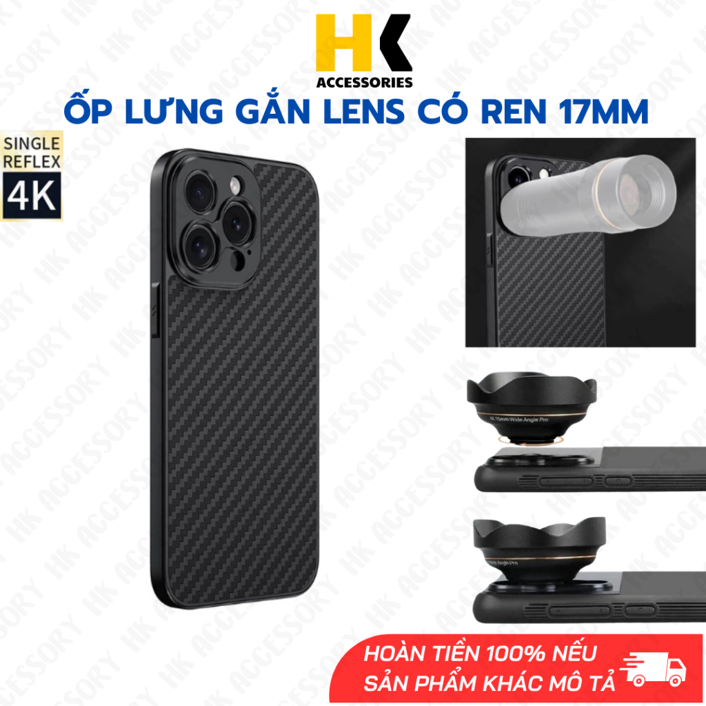 Ốp lưng Iphone tích hợp Ren 17mm hỗ trợ gắn lens, ống kính hỗ trợ 17mm