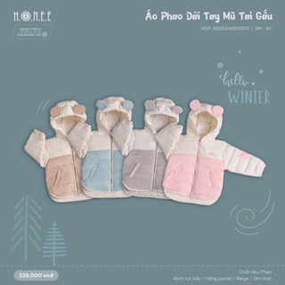 Áo Phao Dài Tay Mũ Tai Gấu Hrnee Cho Bé 9m-4y