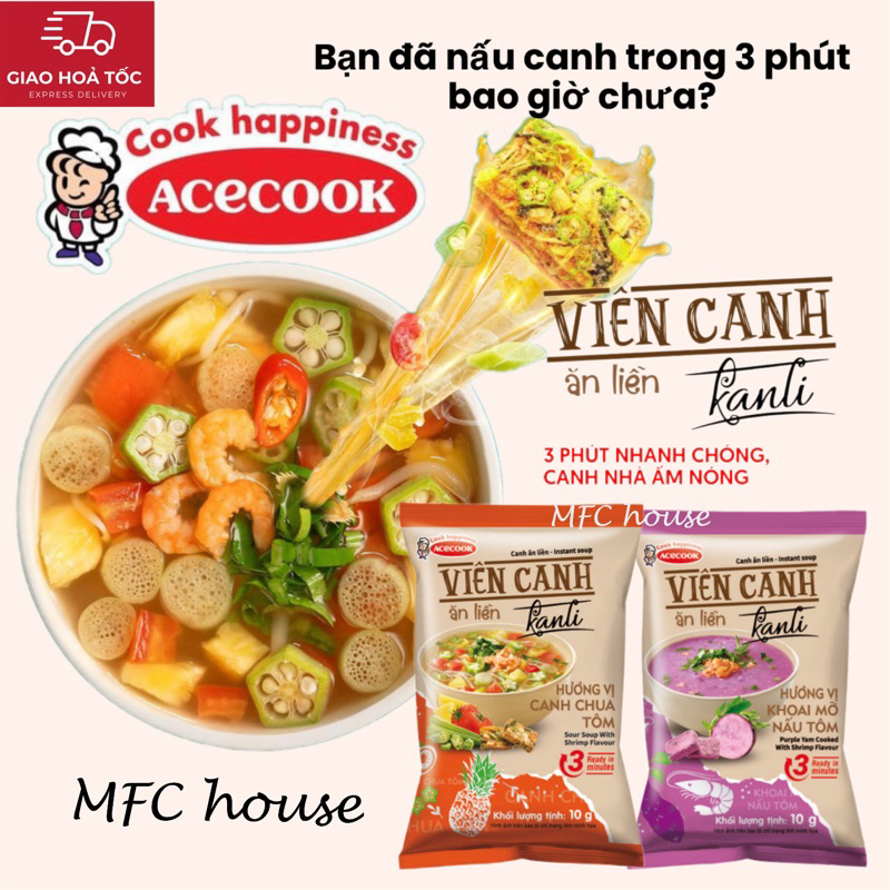 📹 Viên canh ăn liền Kanli Acecook vị canh chua tôm, khoai mỡ nấu tôm gói 75g, hộp 5 gói canh nhà ấm 