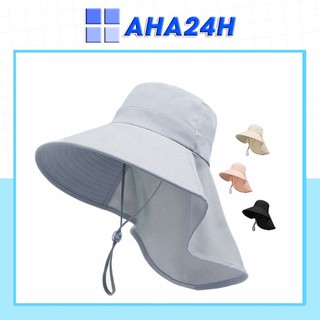  Mũ chống nắng nam nữ vành rộng che gáy có dây rút chất vải cotton mát thời trang AH1988 