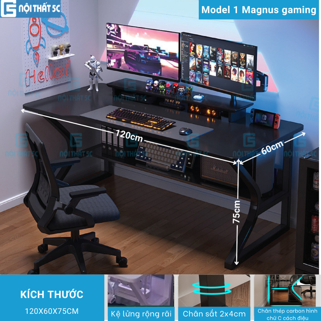 Bàn làm việc, bàn gaming độc đáo hiện đại,chân sắt hộp to, mặt gỗ MDF, nhiều phiên bản kèm PK Giá treo tai nghe, để cốc