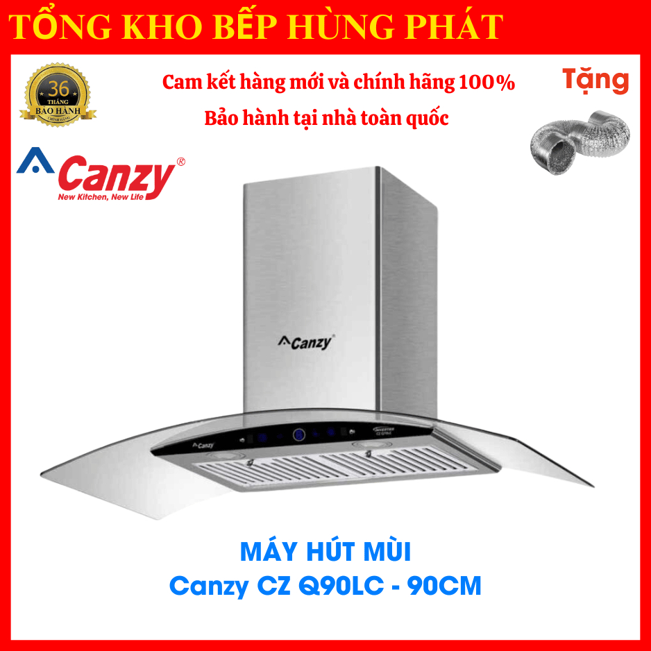 Máy hút mùi Canzy CZ Q90LC 90cm, Cảm ứng và cảm biến vẫy tay, Lực hút khỏe 1,200m3/h, Than hoạt tính