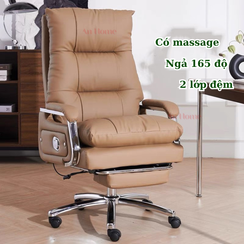 Ghế văn phòng Ghế giám đốc massage 7 chế độ Ghế xoay văn phòng bọc da PU êm ái An Home Pehouse
