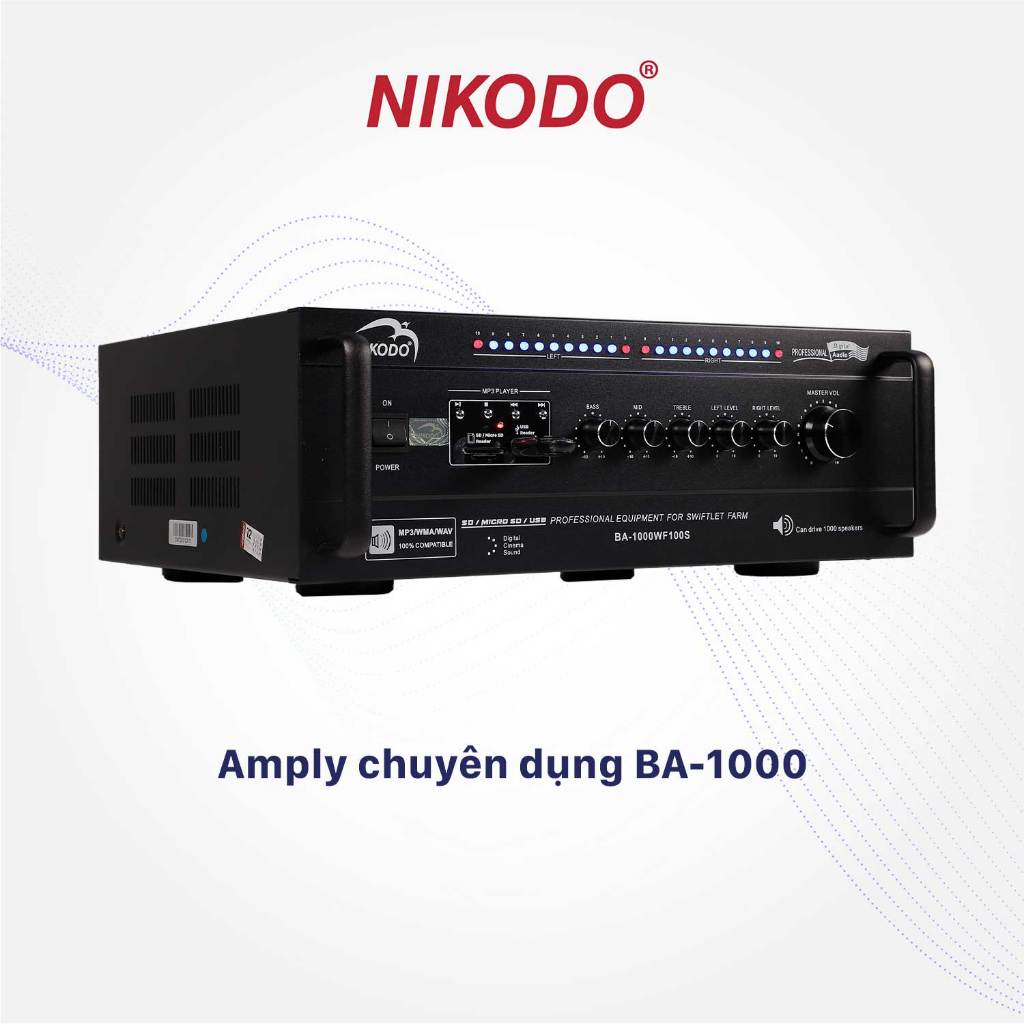 Amply Nikodo BA 1000, 2 kênh âm thanh riêng biệt, tải 1000 loa ru/Âm thanh nhà yến