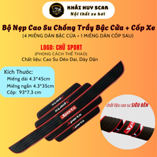 Bộ Nẹp Cao Su Bước Chân + Nẹp Cao Su Chống Chầy Cốp Sau Ô Tô Logo SPORT Chống Trầy Xước Cho Bậc Cửa