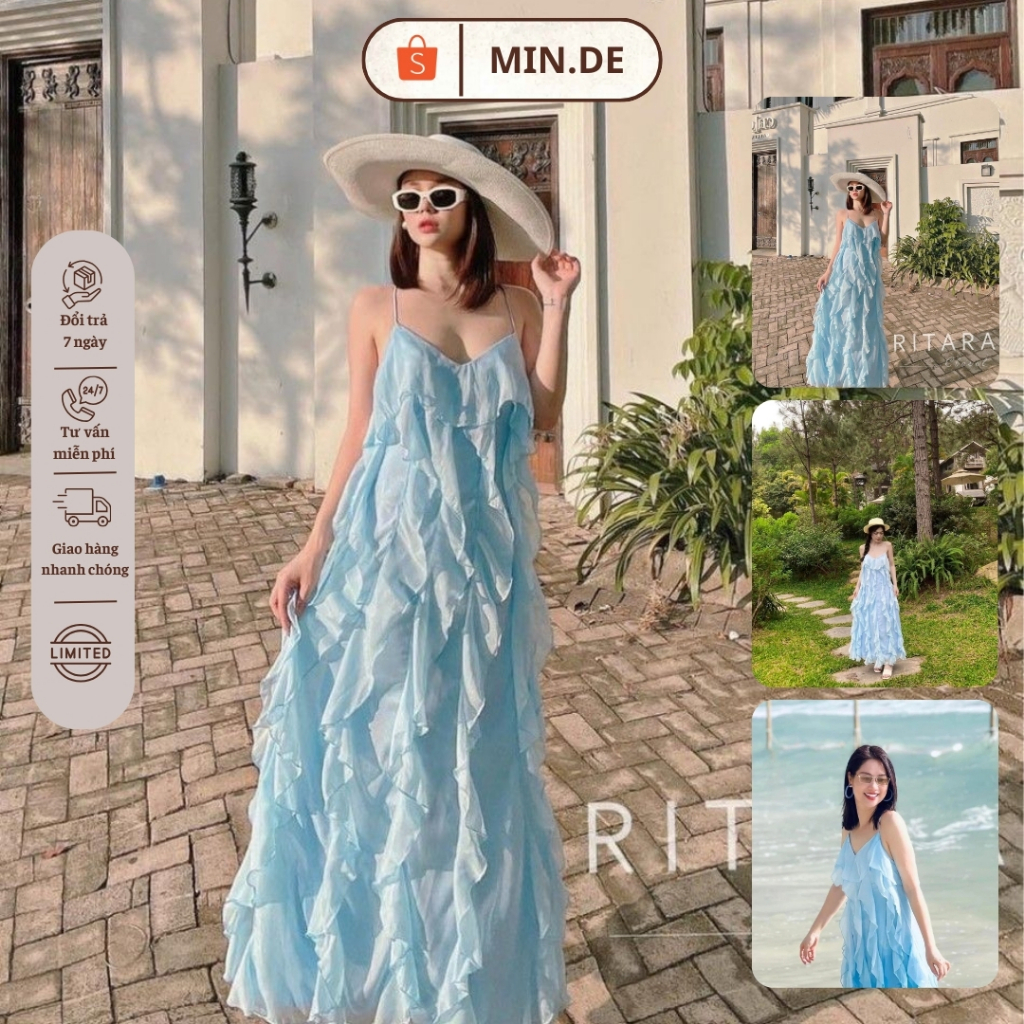 Đầm maxi xanh dương trơn RITARA CLOSET - RITARA - 10
