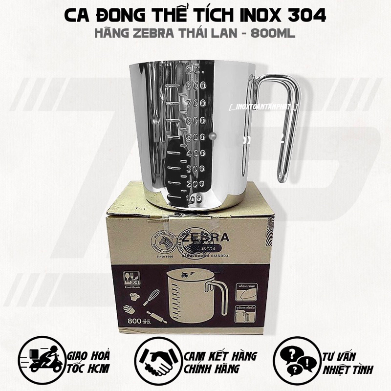 Ca Đong Thể Tích Inox 304 Có Vạch Chia (800ml) - Hãng Zebra Thái Lan
