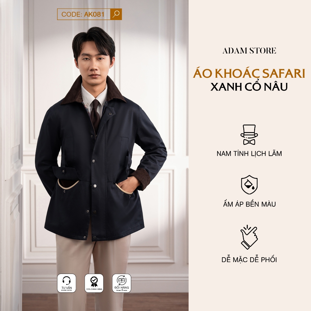 ÁO KHOÁC ADAM STORE SAFARI XANH CỔ NÂU AK081