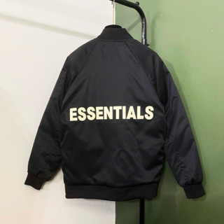 Áo khoác gió bomber nam nữ Essentials thân trơn dập chữ cao su nổi sau lưng trần bông 3 lớp basic cho các boy phố 2024