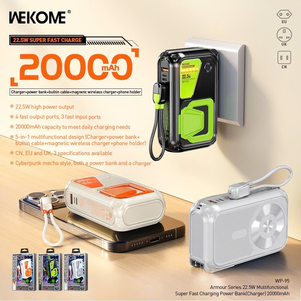 Pin Dự Phòng Sạc Nhanh 22.5W Wekome WP-95 20.000mah/ Wp-89 10.000mah. LMS