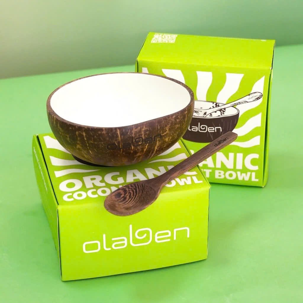 Olaben Nutrition - Combo Bát Muỗng Dừa màu trắng đẹp dùng ăn Granola, Salad