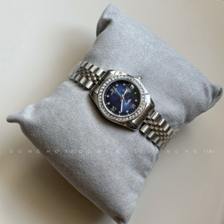 Đồng hồ Scottie nữ chính hãng mặt quả địa cầu mặt số xanh đen dây kim loại fullbox bảo hành xem ngày dây bạc