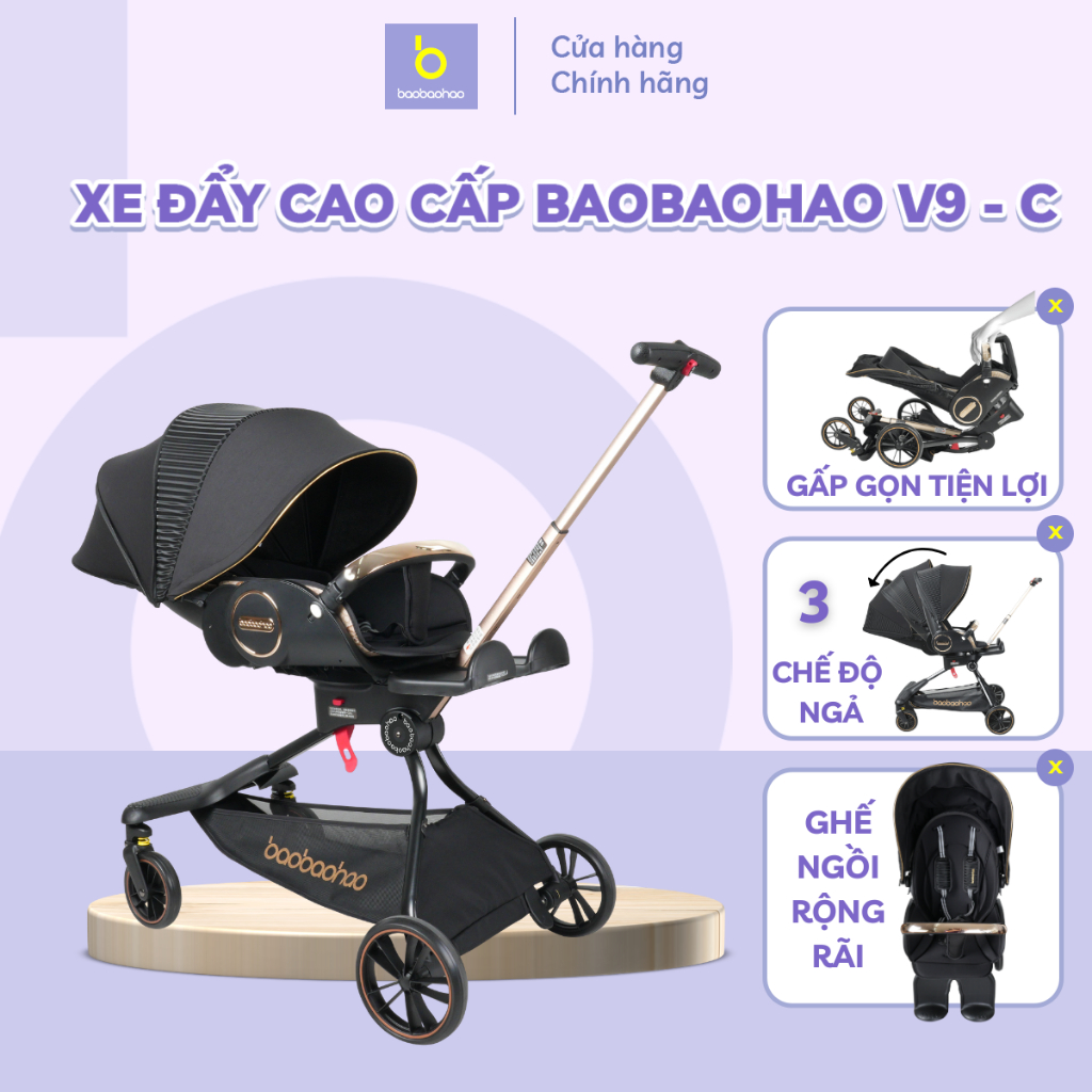 Xe Đẩy Gấp Gọn Baobaohao V9 - C Chính Hãng, Xe Đẩy Cho Bé Có 2 Chiều Đa Năng & 3 Chế Độ Ngả Tiện Lợi