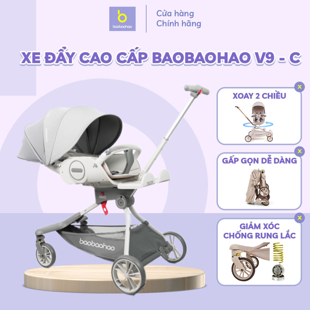 Xe Đẩy 2 Chiều Baobaohao V9-C Xe Đẩy Gấp Gọn Cải Tiến Di Chuyển Nhẹ Bánh Xe Xoay 360 An Toàn Cho Bé