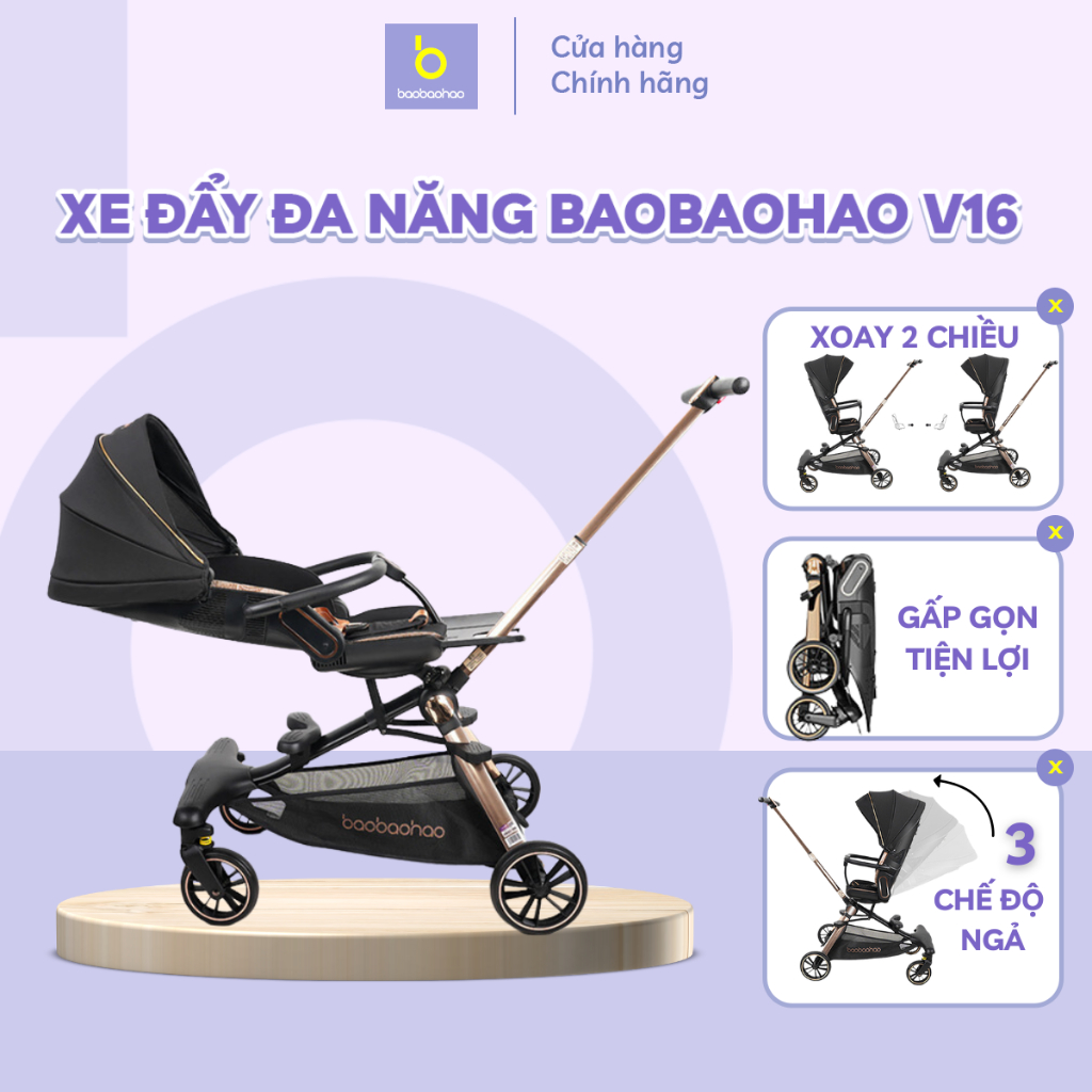 Xe Đẩy 2 Chiếu Baobaohao V16 Xe Đẩy Gấp Gọn Tiện Lợi Dễ Dàng Di Chuyển Dây Đai 5 Điểm An Toàn