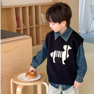 Áo gile len hình cún AMBB cho bé trai bé gái mùa thu đông mới B81-21534