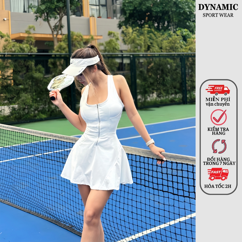 Váy thể thao nữ liền thân, không tay, khóa kéo trước ngực,dệt kim từ sợi tổng hợp 82,5% Polyester + 17,5% Spandex V-PICK | BigBuy360 - bigbuy360.vn