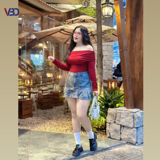Chân váy jean kiểu xếp ly bigsize JV2043 dành cho nàng béo mập từ 55-90kg