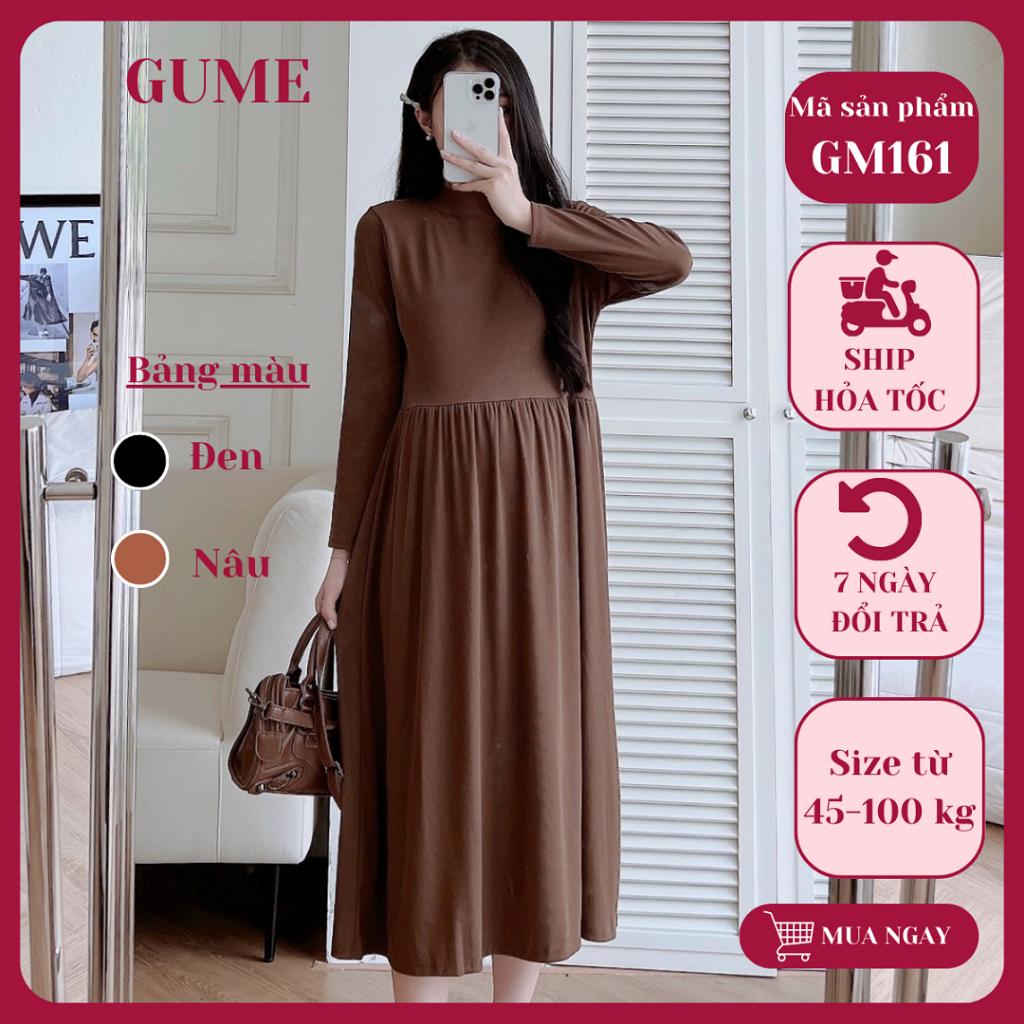  Váy bầu thu đông GuMe đầm bầu dáng dài maxi vải len tăm co giãn mặc đi làm đi chơi 45-95kg GM161 