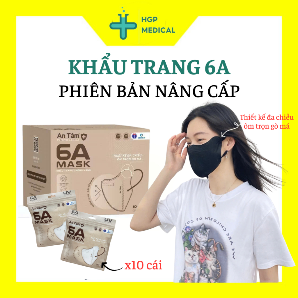 Khẩu trang y tế kháng khuẩn 6A An Tâm phiên bản nâng cấp (1 TÚI -10 CÁI)
