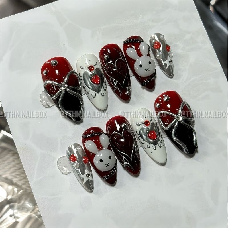 Nailbox Thỏ Cá Tính [K47] Ombre Màu Đỏ Máu Và Đen Thiết Kế Vẽ Metan Cá Tính