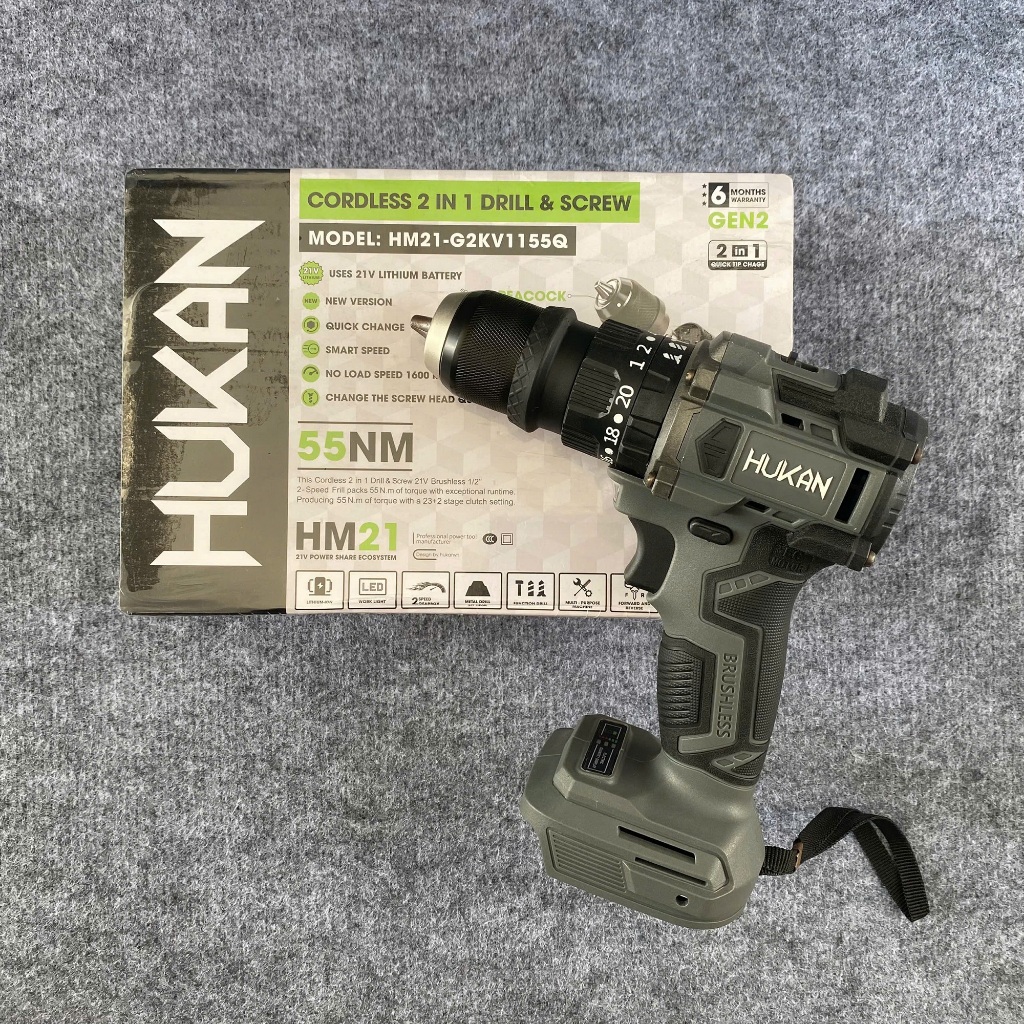 Máy khoan và vít (2 trong 1) dùng pin HUKAN HM21-G2KV1155Q (chưa có pin và sạc)