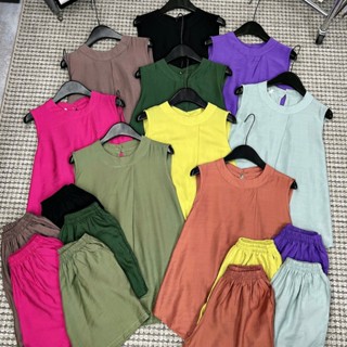 Sét Bộ Áo Ba Lỗ Sếp Ly Cổ Tròn Quần Đùi Nữ - Chất Liệu Đũi Tơ Cao Cấp Chất Mềm - Đủ Size 42-90kg