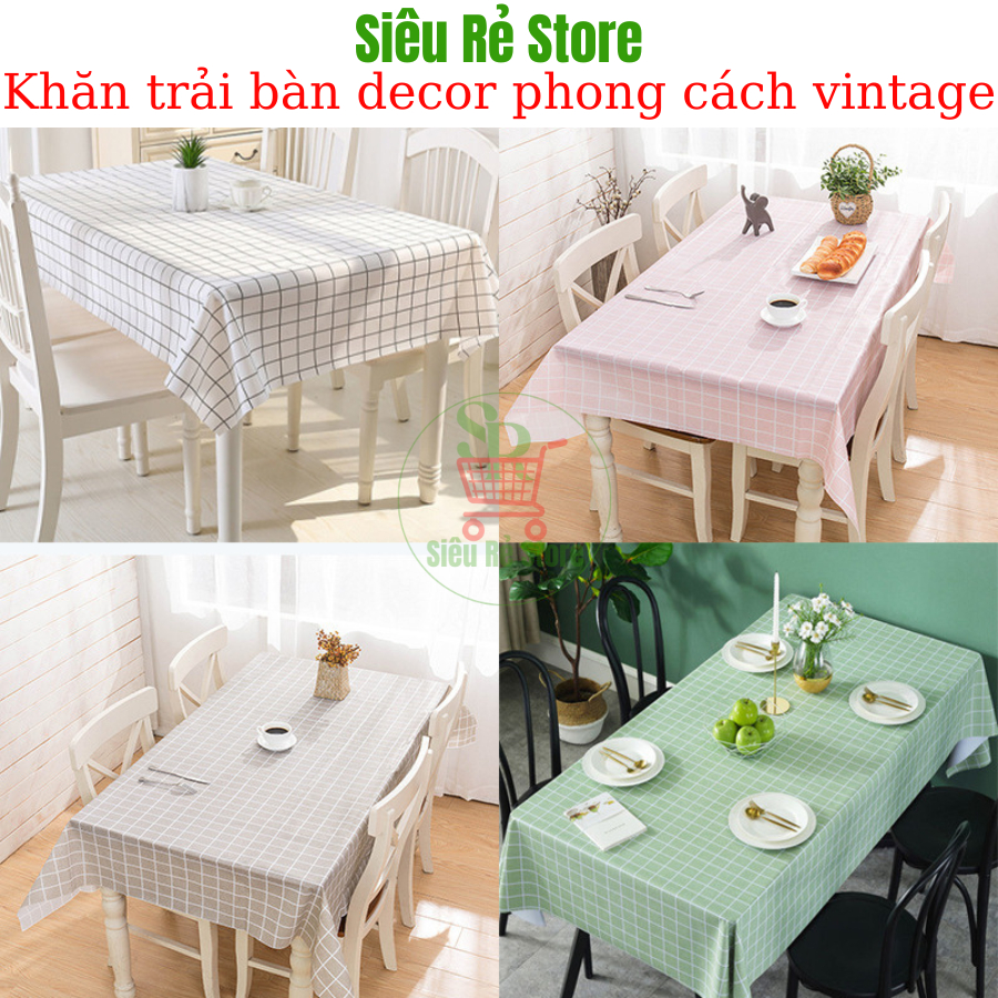 Khăn trải bàn decor bàn học Siêu Rẻ Store Thảm trải bàn học bàn ăn vintage caro PVC chống thấm nước thảm trải picnic
