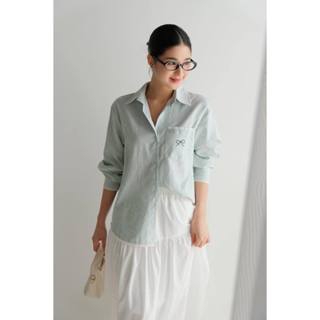 Ceci Cela - Áo sơ mi nơ thêu viền ren trắng Same