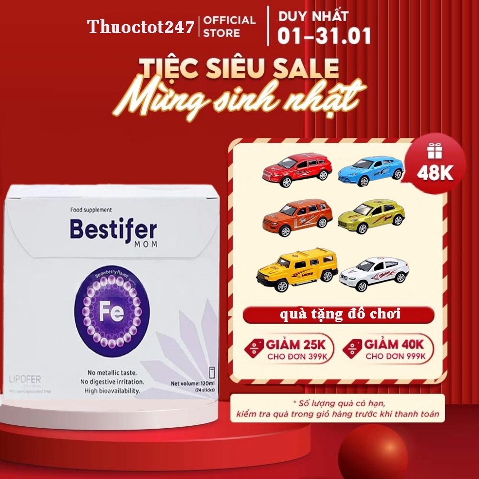 Sắt Bầu Bestifer Mom Hộp 24 Gói, Sắt Nước Cho Phụ Nữ Mang Thai Và Cho Con Bú Không Tanh