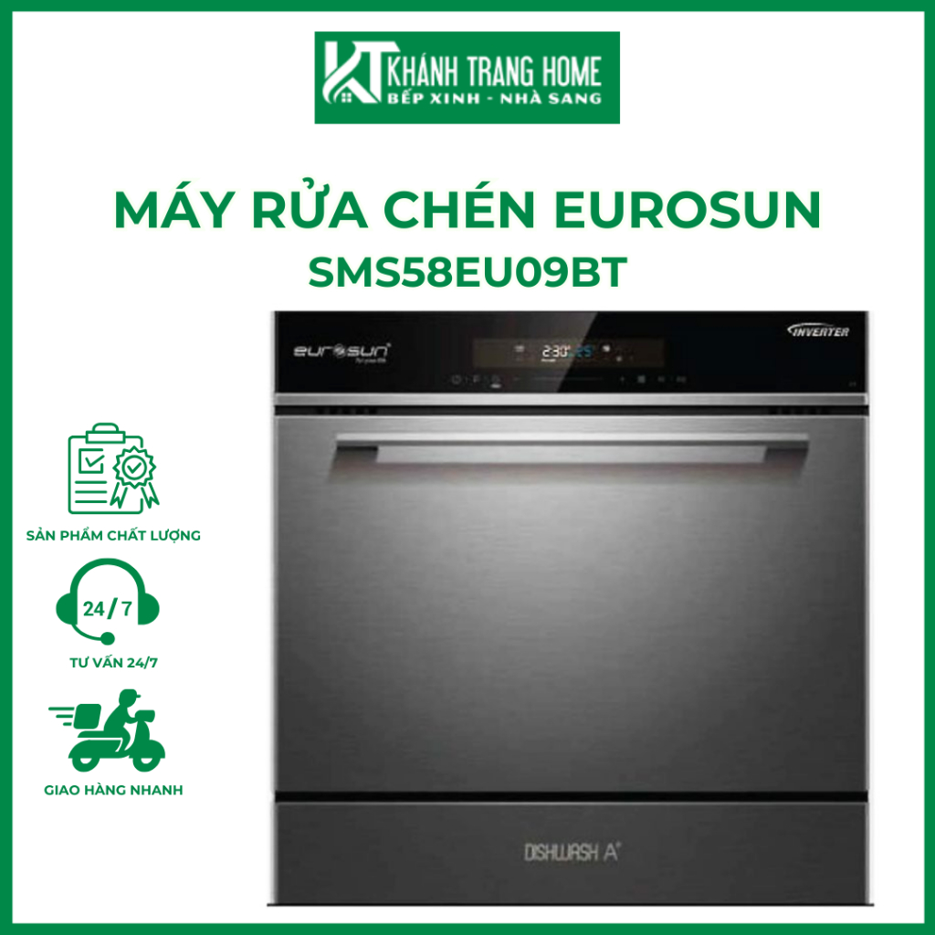 Máy Rửa Chén Eurosun SMS58EU09BT dung tích 8 bộ màu đen xám sang trọng - Khánh Trang Home