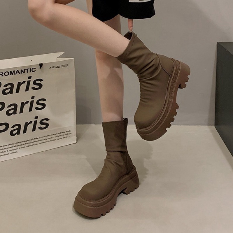 Giày boots nữ, bốt nữ đế dày cổ ngắn da trơn kéo khoá tiện lợi thời trang Hàn Quốc phong cách cá tính GD039