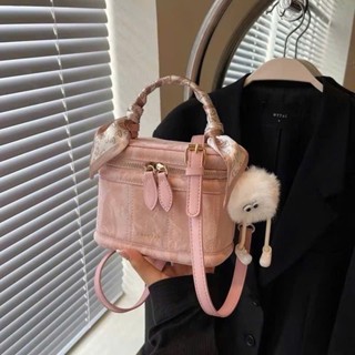 Túi nữ đeo chéo Cốp Da Nhung thời trang kèm khăn lụa, móc gấu (màu ngầu nhiên) đi chơi đi tiệc dễ thương BHOL 929