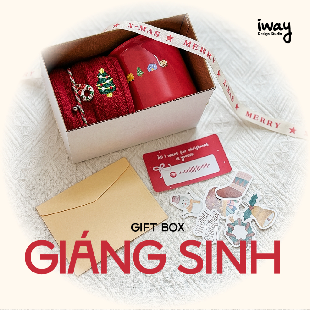 iway | GIFT BOX | Set quà tặng giáng sinh, noel đáng yêu cho bạn bè, người yêu | Ly sứ, tất, vòng ta