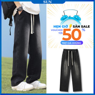  Quần jean ống rộng nam nữ cạp chun bigsize WASH KHÓI SUN 09 phù hợp mọi phong cách 