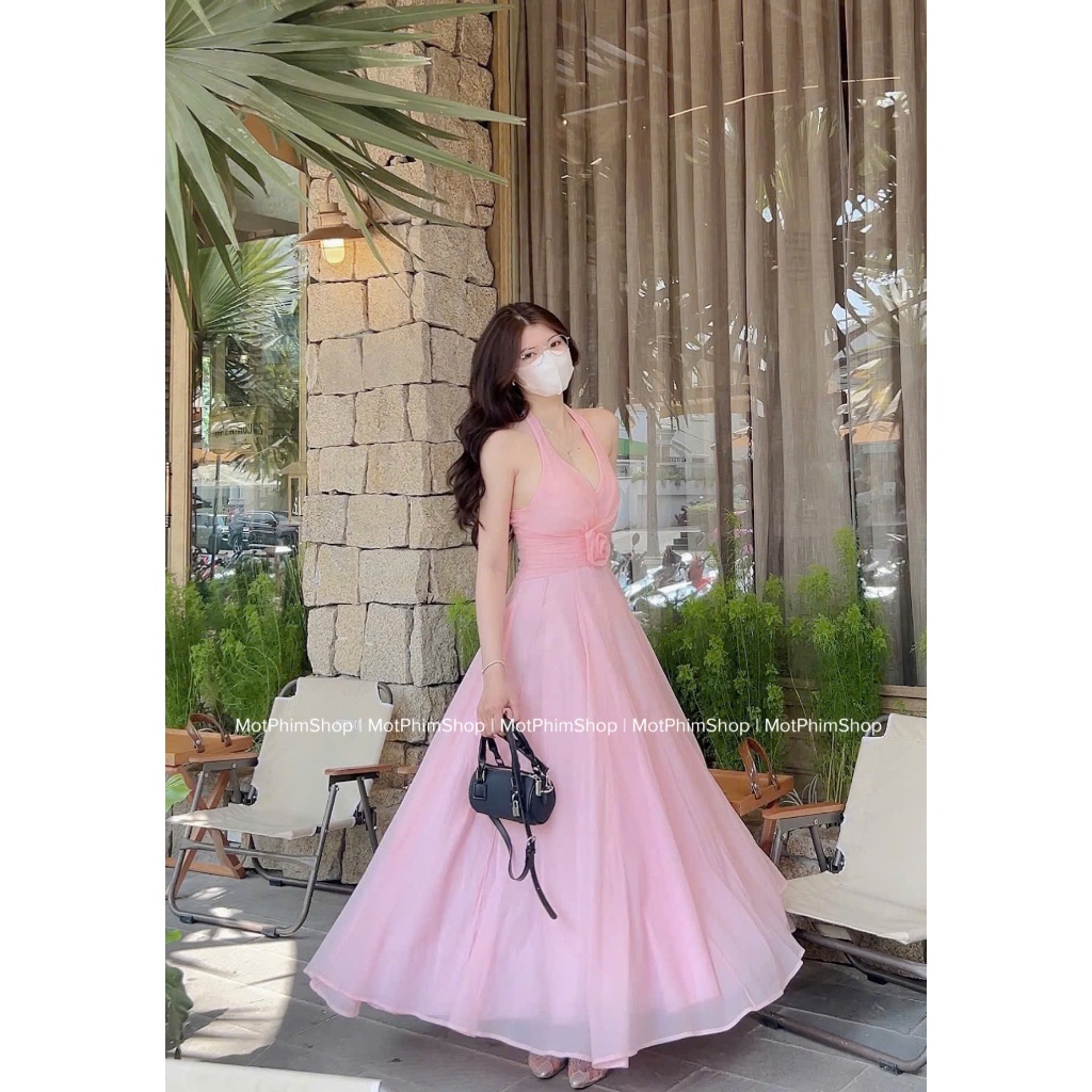 Váy Maxi Cổ Yếm Kết Hoa Eo, Đầm Dự Tiệc Sang Trọng Dài- Pony Dress