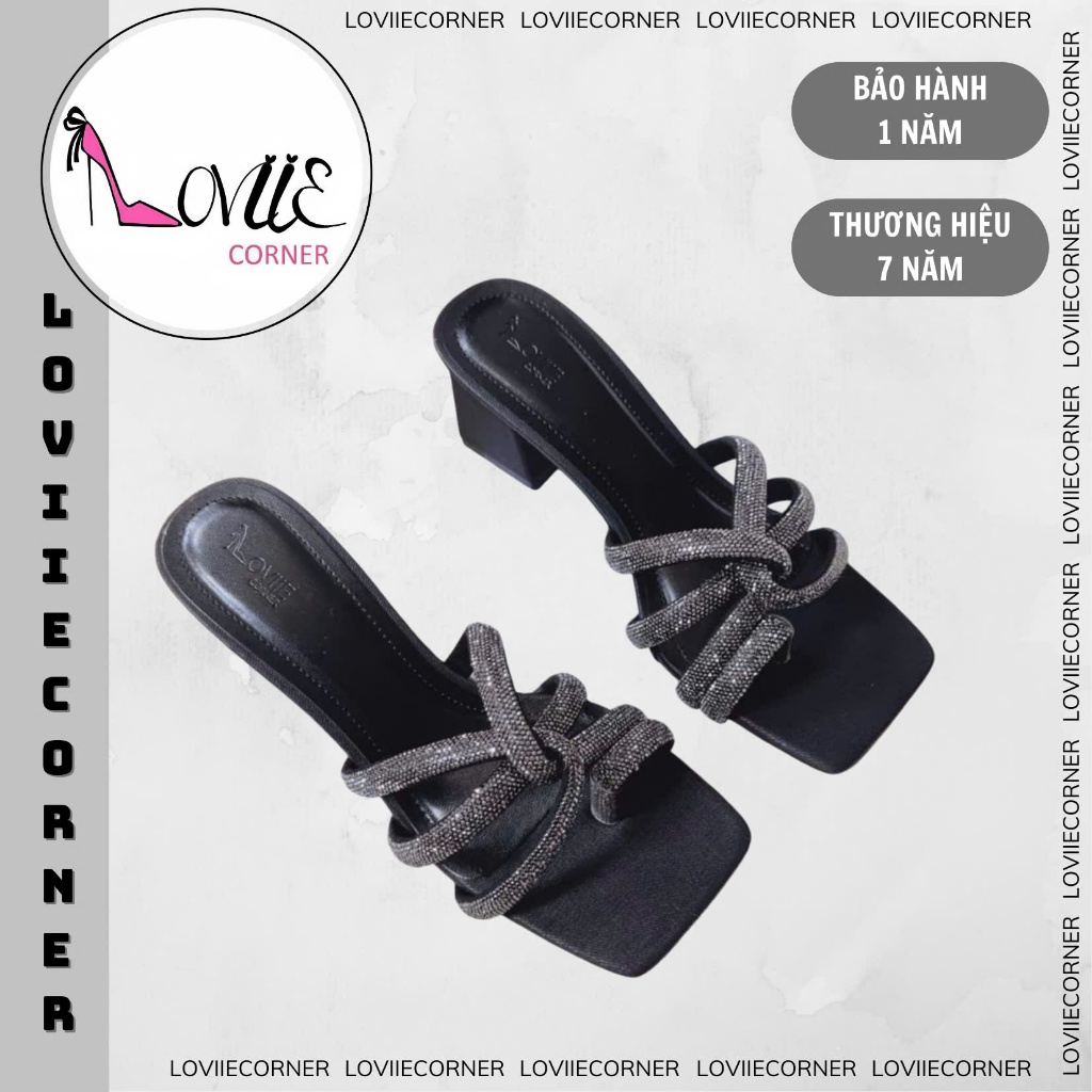LOVIIECORNER DÉP CAO GÓT - GUỐC NỮ MŨI VUÔNG XOẮN ĐÁ - DÉP GUỐC CAO GÓT ĐẾ VUÔNG ĐÍNH ĐÁ D240109 - P