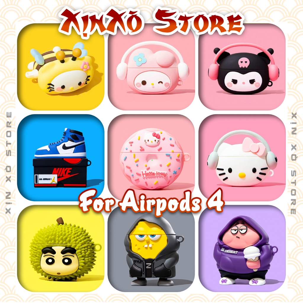 (Có Airpods 4) Vỏ ốp Airpod 4 3 2 Pro Pro 2 Case Airpods Silicon 3D kèm móc khóa - XỊN XÒ Store