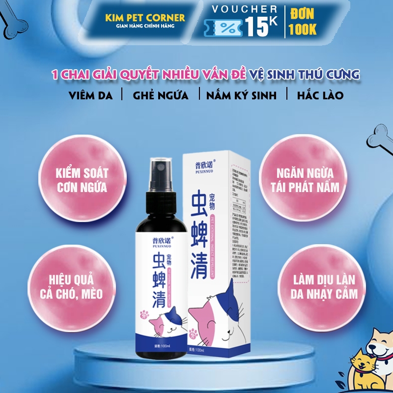 Bình xịt diệt bọ ve, bọ rệp, ve, bọ chét ngừa viêm da, chó mèo nhập khẩu Kim Pet Corner chính hãng