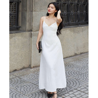 Váy Hai Dây Màu Trắng Vải Lụa Ly Dress | FLANH
