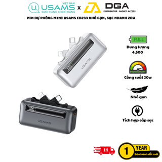 Pin Dự Phòng Mini USAMS CD233 nhỏ gọn, sạc nhanh 20W, tích hợp cáp Type-C+Light có màn hình hiển thị