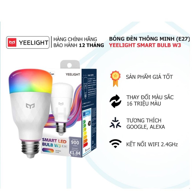 Bóng đèn LED thông minh XIAOMI Yeelight W3 E26/E27, điều khiển App, đèn RGB - Bản quốc tế
