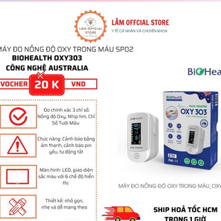 Máy đo nồng độ oxi trong máu BIOHEALTH OXY303 hàng chính hãng bảo hành 24 tháng công nghệ ÚC